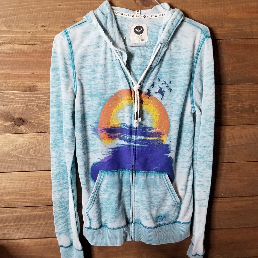 Roxy Teal Sunset Lightweight Hoodie Skater Preppy Beach Y2k Sz Small